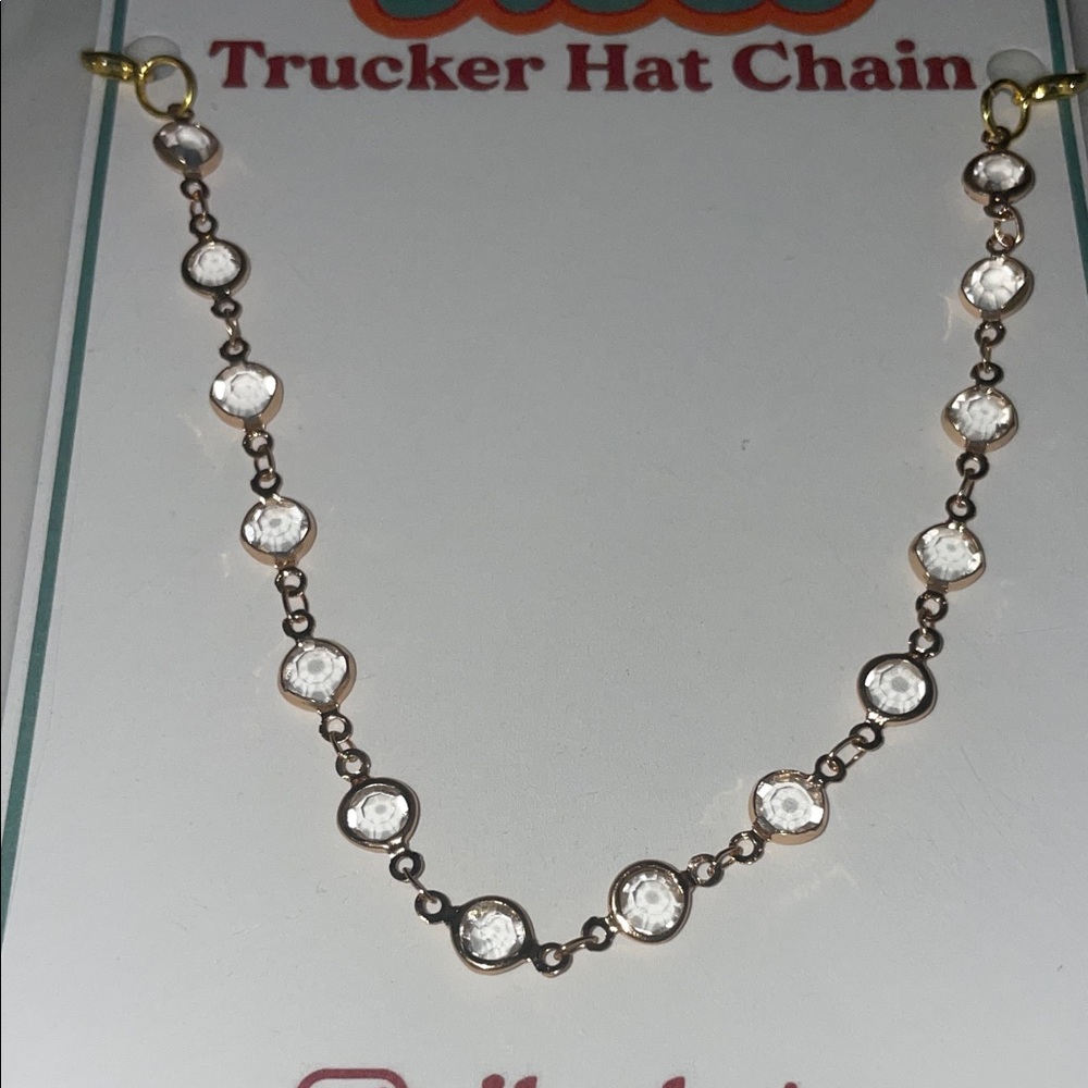Gold and clear crystal trucker hat chain